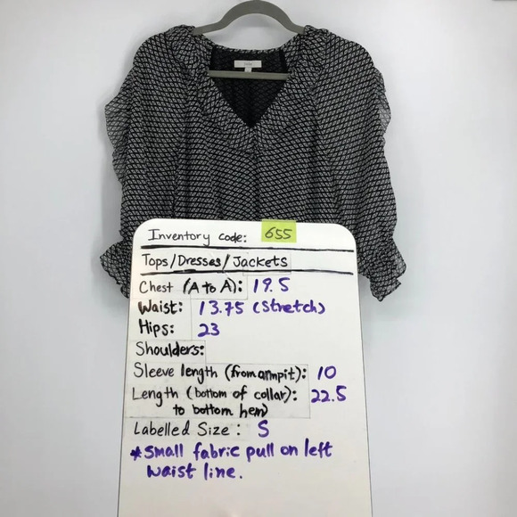 Joie Black  & White V-neck Zaida Ruffled Silk Top Elasticated Waist size S - Picture 15 of 16